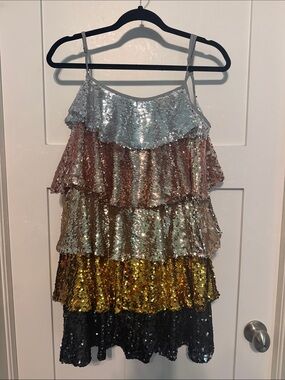 Buddy Love Multi-Color Tiered Sequin Mini Dress - Silver, Rose, Gold, Black